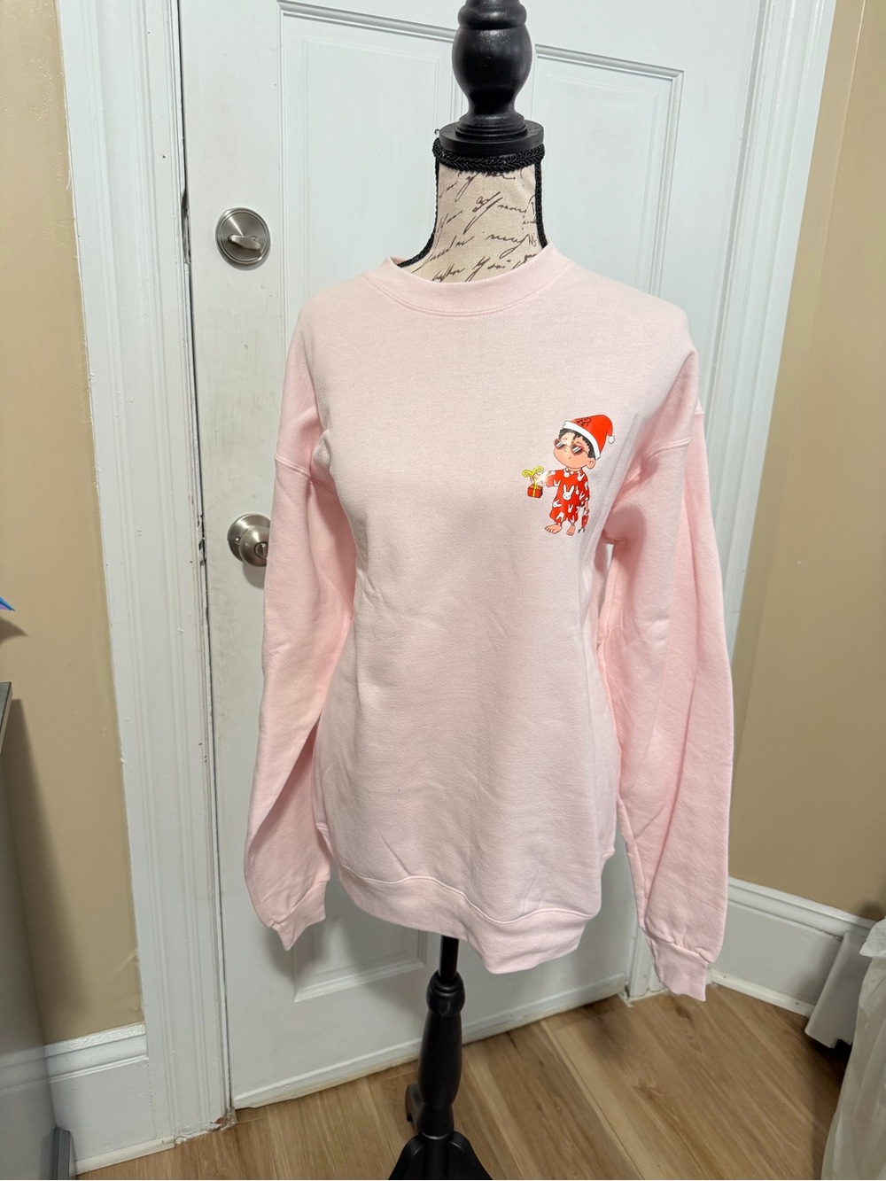 Hanes Light Pink Holiday Crewneck Sweater with Festive Graphic